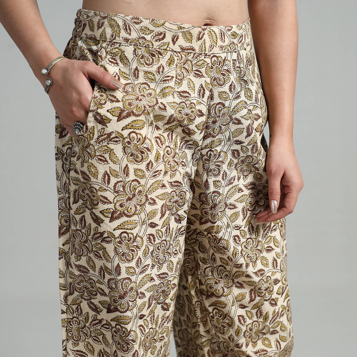 Buy Block Printed Cotton Pedana Kalamkari Palazzo