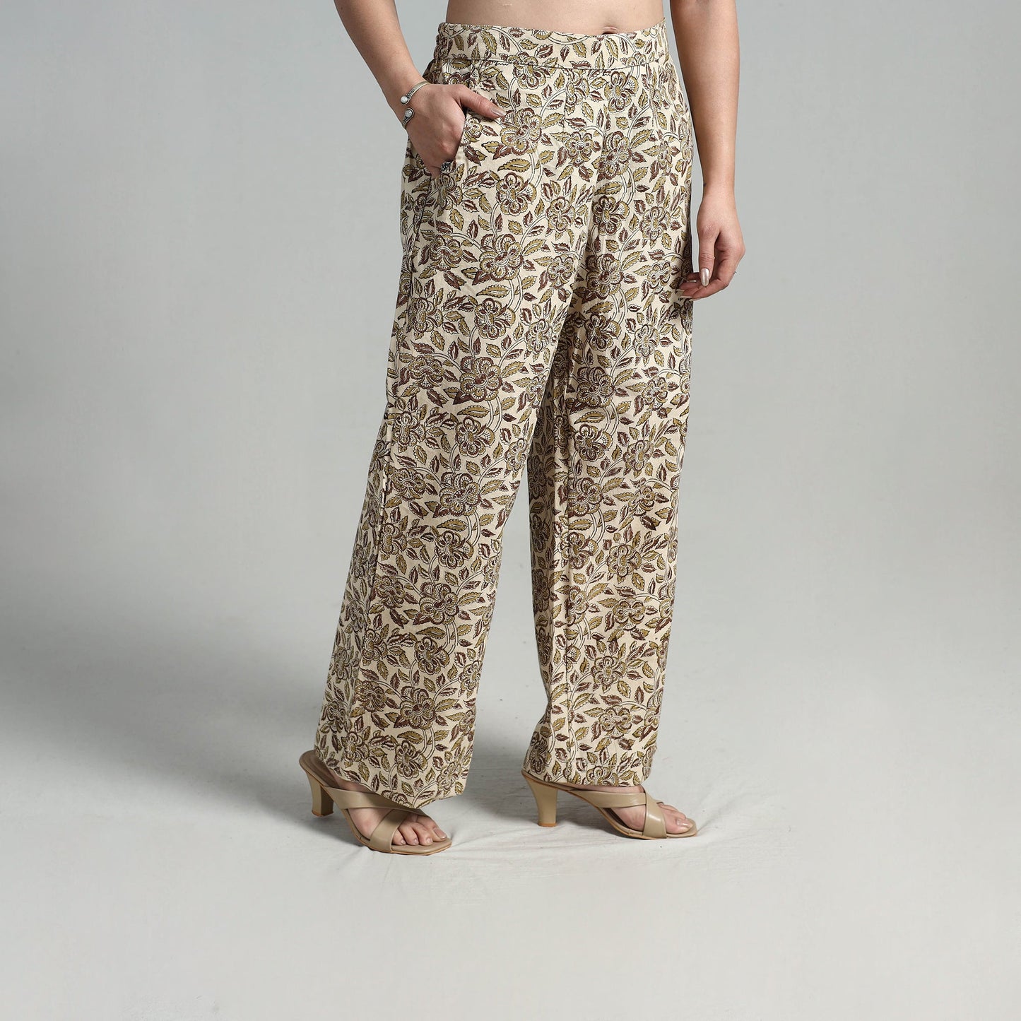 Buy Block Printed Cotton Pedana Kalamkari Palazzo