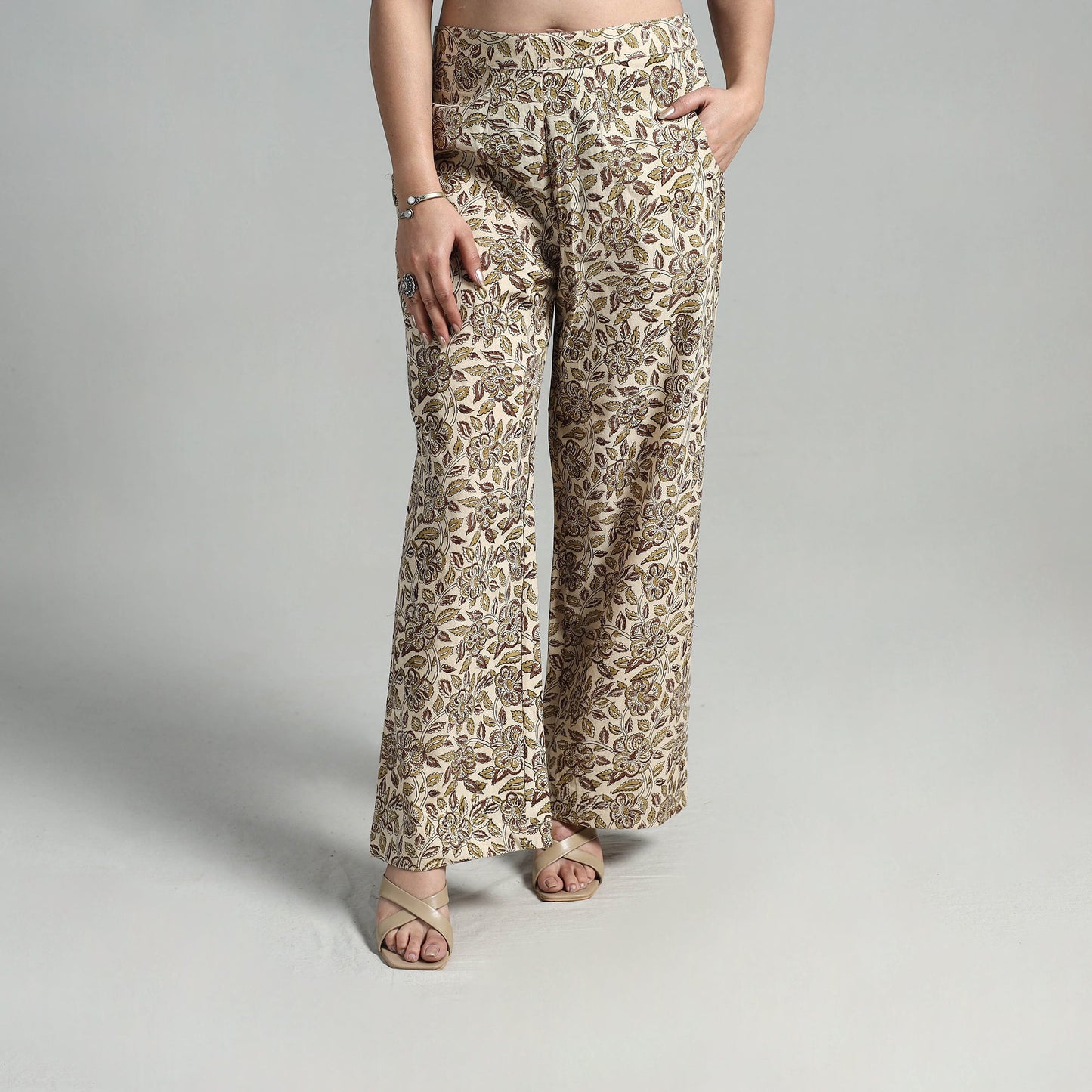 Buy Block Printed Cotton Pedana Kalamkari Palazzo