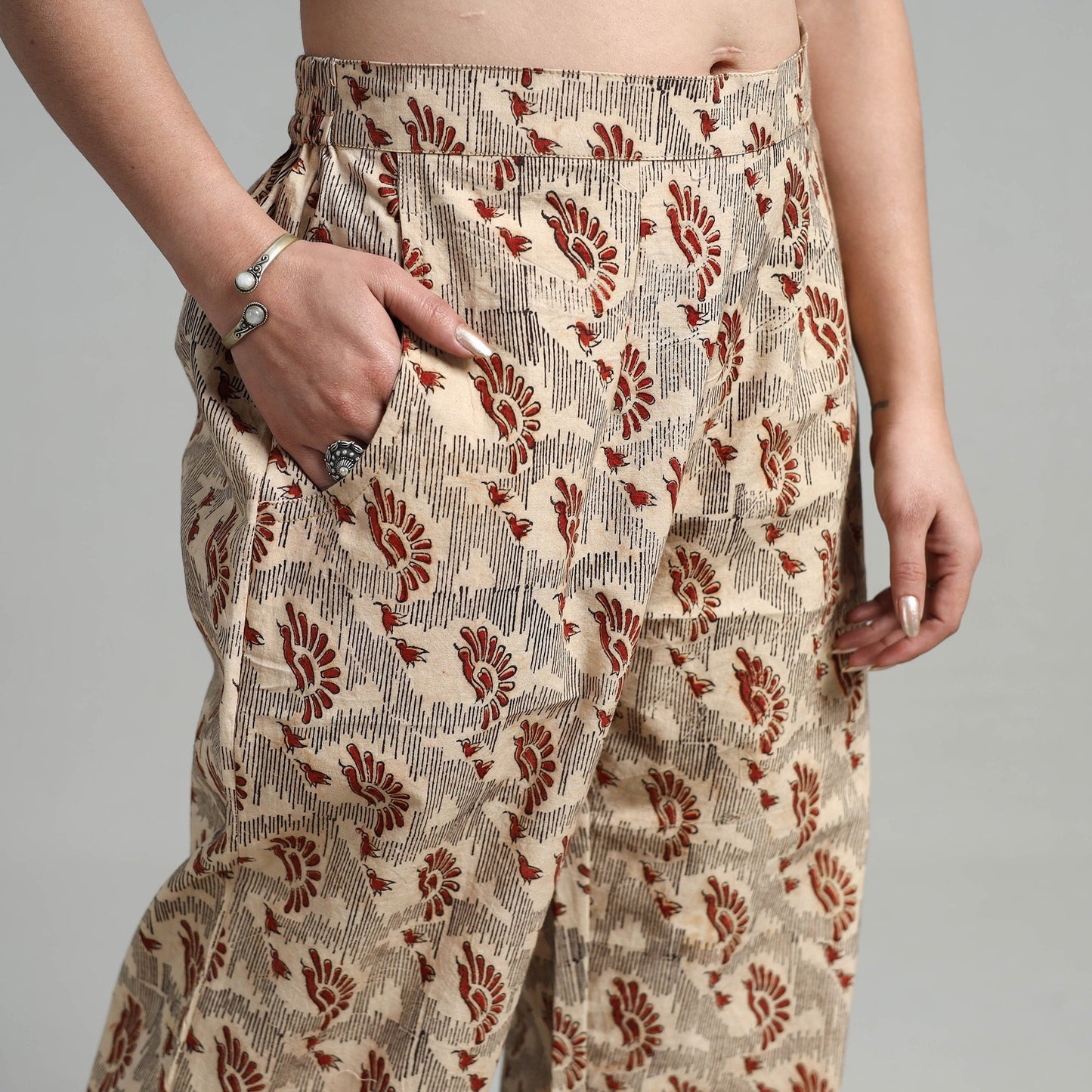 Buy Block Printed Cotton Pedana Kalamkari Palazzo