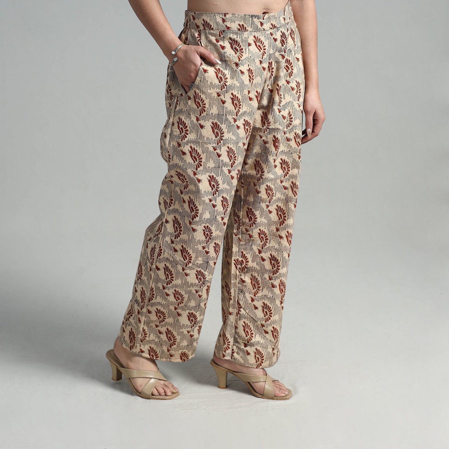 Buy Block Printed Cotton Pedana Kalamkari Palazzo