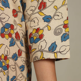 Beige Printed Cotton Straight Kalamkari Kurta