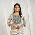 Beige Block Printed Cotton Straight Ajrakh Kurta for Women