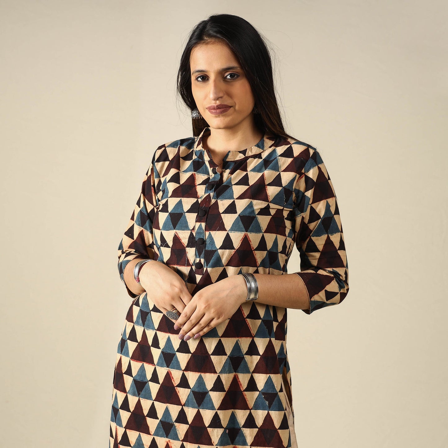  Ajrakh Block Printed Cotton Straight Kurta for Women
