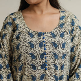 Beige Block Printed Cotton Straight Ajrakh Kurta for Women