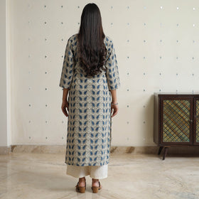 Beige Block Printed Cotton Straight Ajrakh Kurta for Women