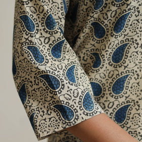 Beige Block Printed Cotton Straight Ajrakh Kurta for Women