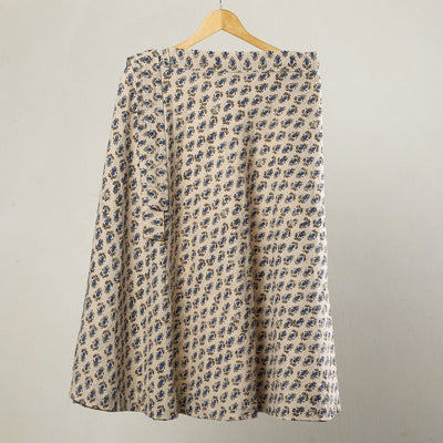 Beige - printed cotton wrap around skirt 07 - handcrafted