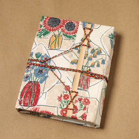 Printed fabric cover handmade paper notebook with thread