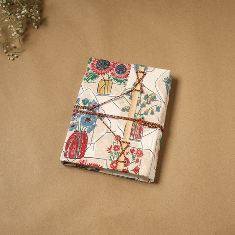 Printed fabric cover handmade paper notebook with thread