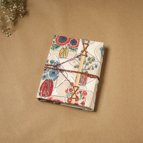 Printed fabric cover handmade paper notebook with thread