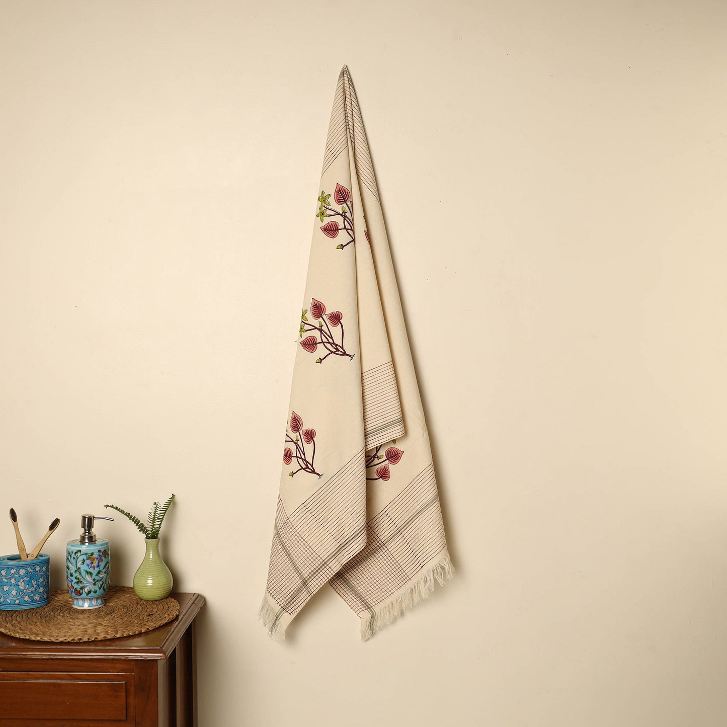 Beige - printed handloom cotton sanganeri towel 23