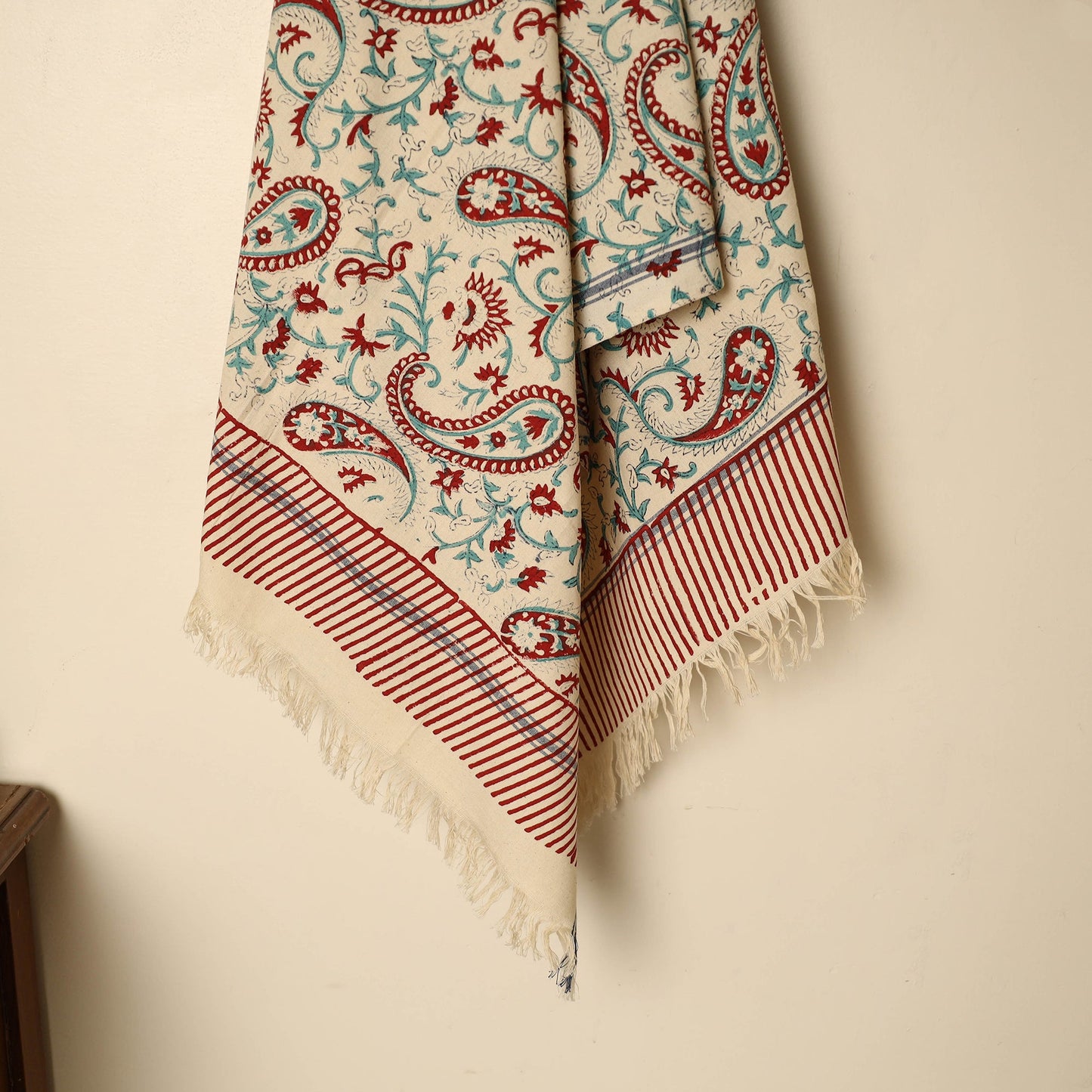 Beige - printed handloom cotton sanganeri towel 39