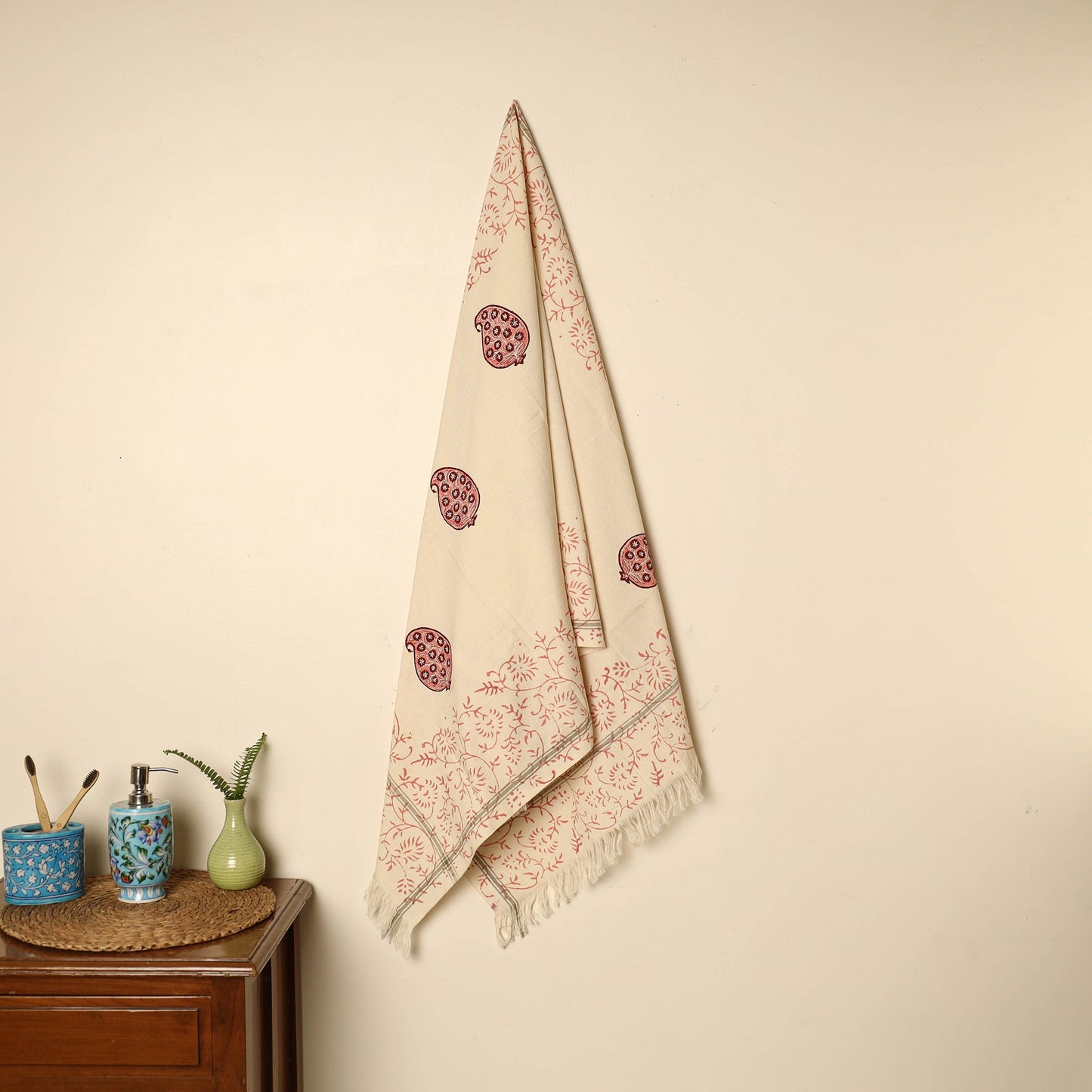 Beige - printed handloom cotton sanganeri towel 44