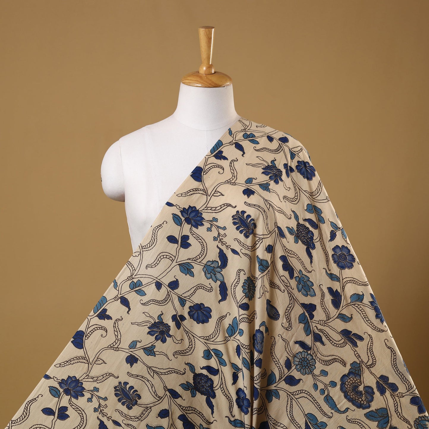 Beige Printed Kalamkari Cotton Fabric