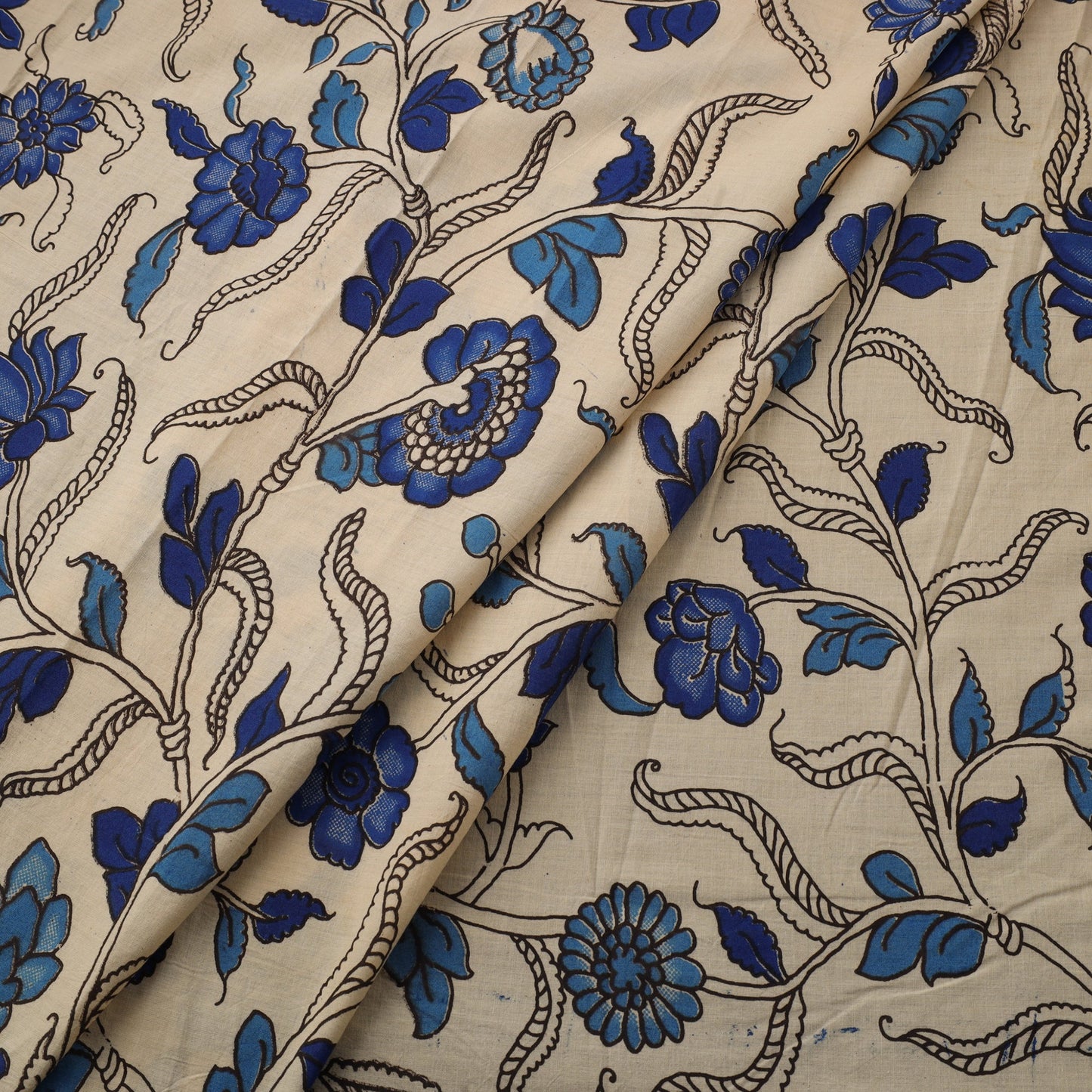 Beige Printed Kalamkari Cotton Fabric