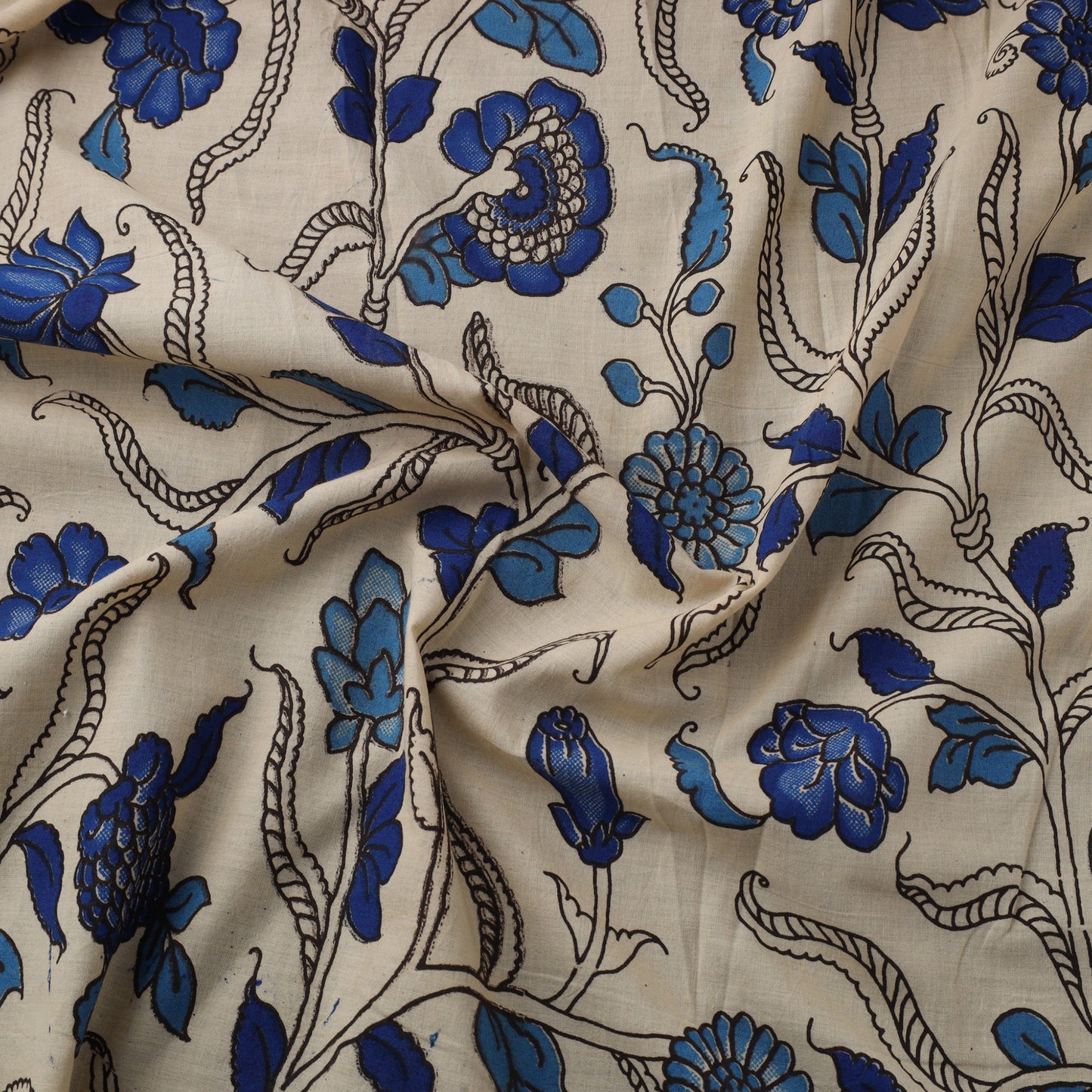 Beige Printed Kalamkari Cotton Fabric