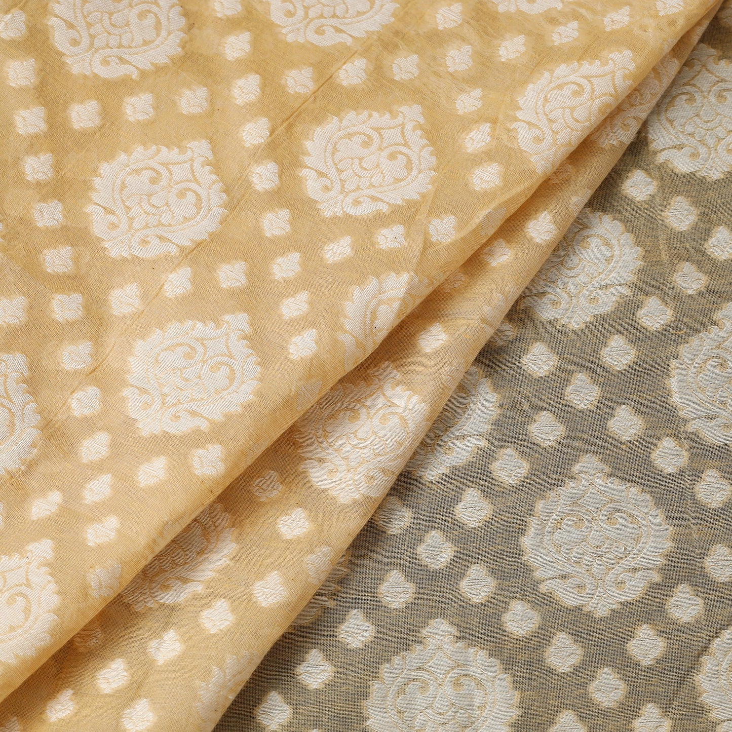 Buy Pure Banarasi Handwoven Cutwork Buti Cotton Fabric Online at iTokri.com