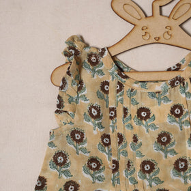 Beige - pure cotton baby girls floral top & shorts (6-12