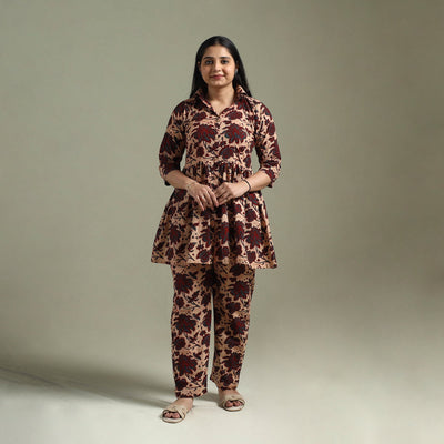 Pure cotton natural dyed ajrakh hand block print night suit