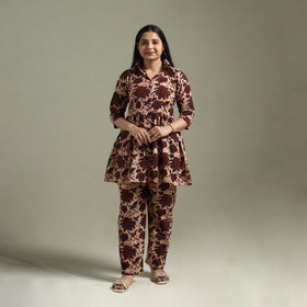 Pure cotton natural dyed ajrakh hand block print night suit