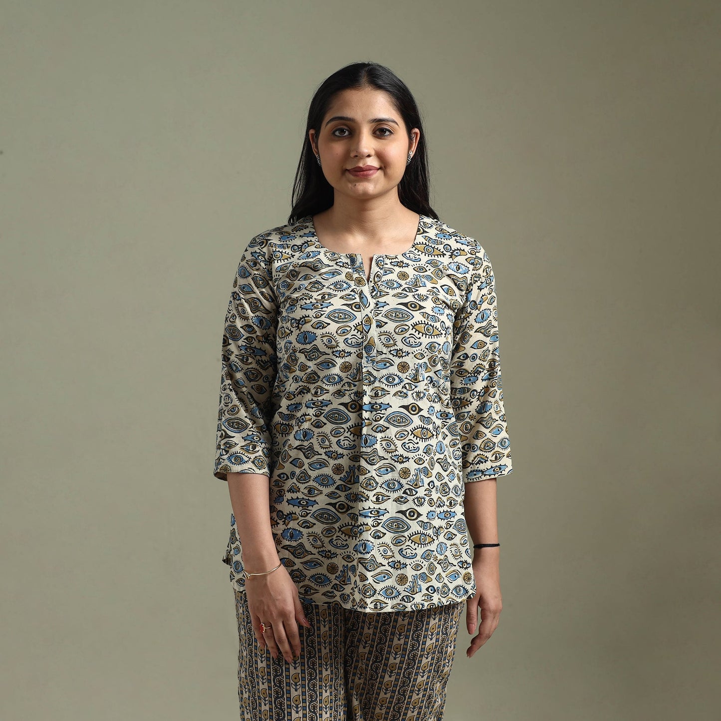 Pure cotton natural dyed ajrakh hand block print night suit