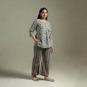 Pure cotton natural dyed ajrakh hand block print night suit