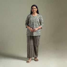 Pure cotton natural dyed ajrakh hand block print night suit