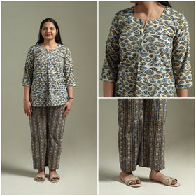 Pure cotton natural dyed ajrakh hand block print night suit