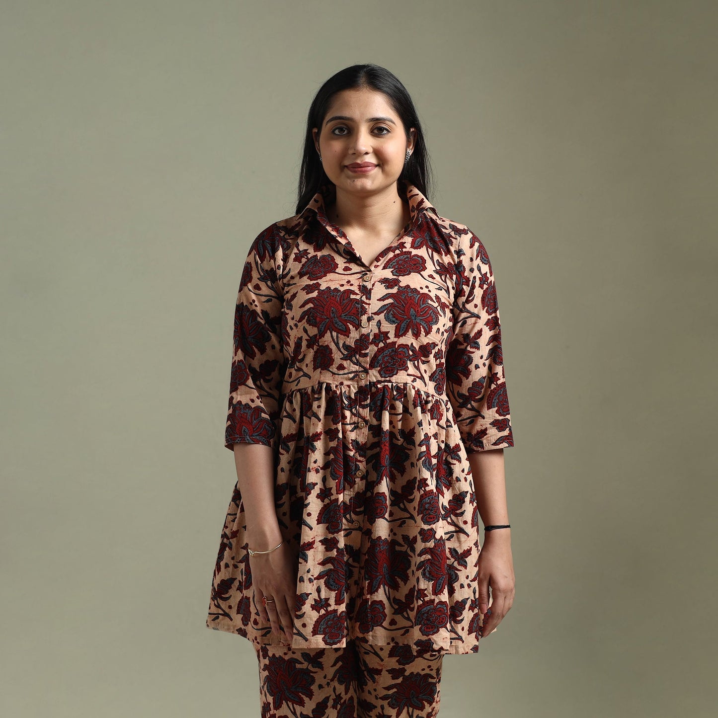 Pure cotton natural dyed ajrakh hand block print night suit