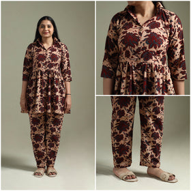 Pure cotton natural dyed ajrakh hand block print night suit
