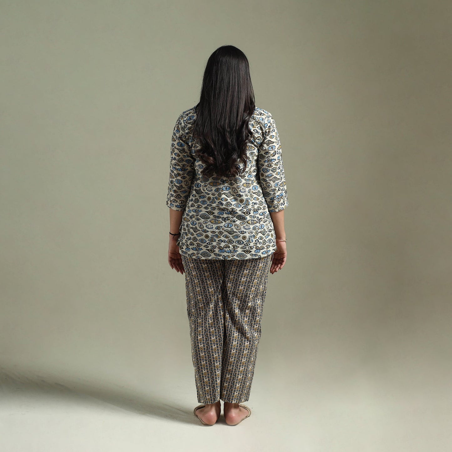 Pure cotton natural dyed ajrakh hand block print night suit