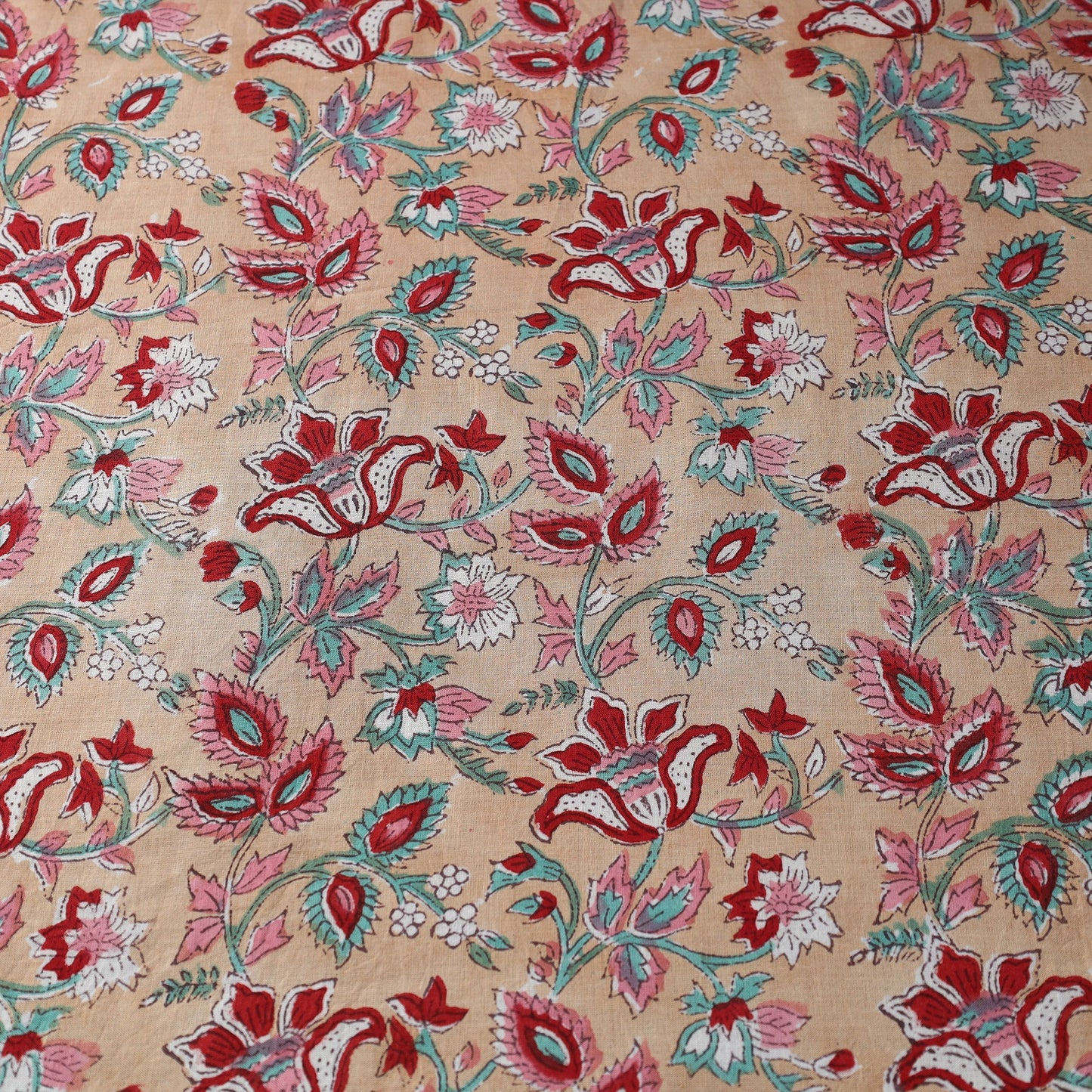 Buy Beige Pure cotton Sanganeri Block Print Fabric