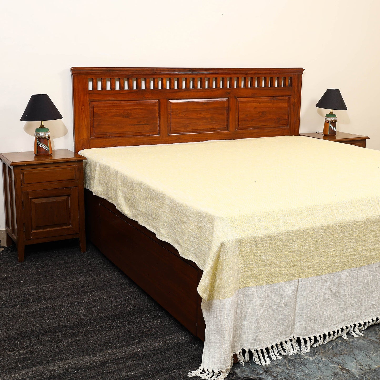 Beige - pure handloom cotton double bed cover from bijnor