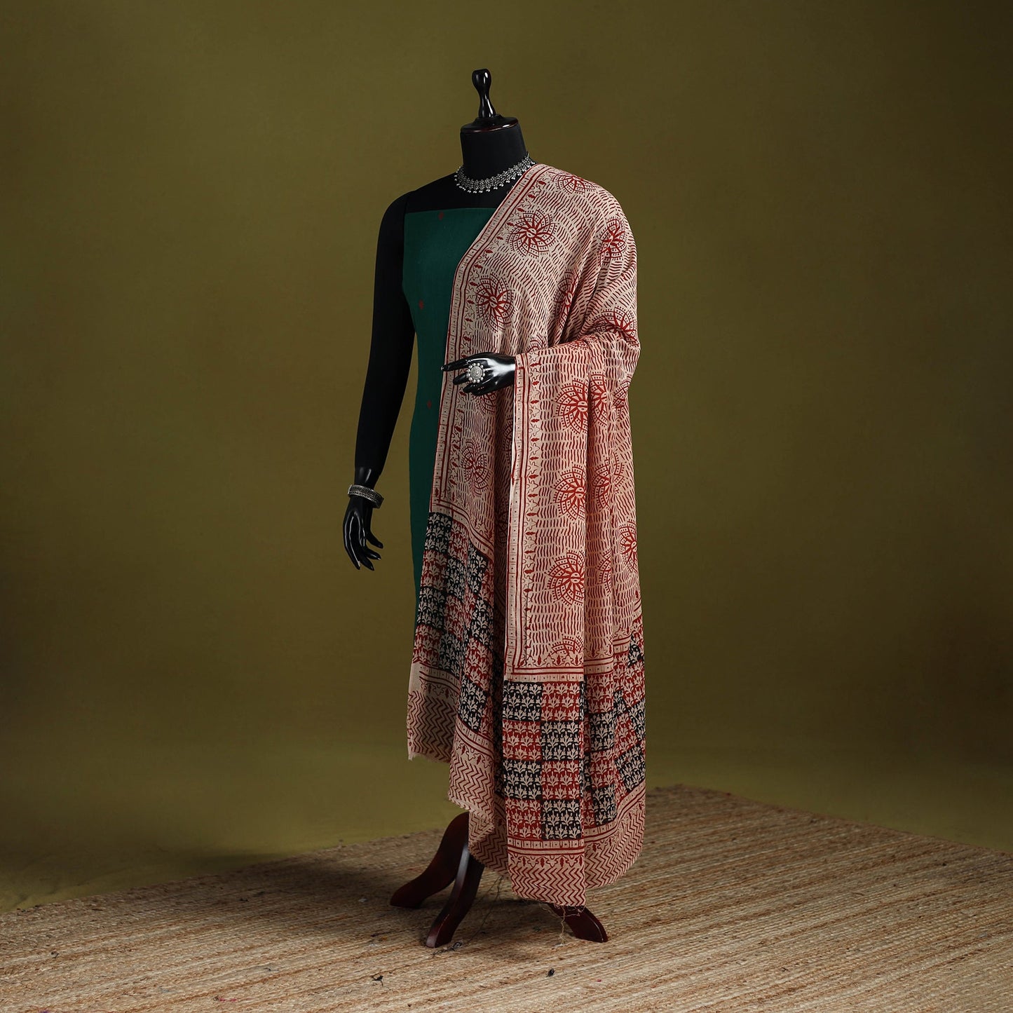 Beige - pure mul cotton hand bagru dupatta 19 - handcrafted