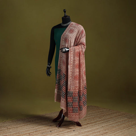 Beige - pure mul cotton hand bagru dupatta 19 - handcrafted