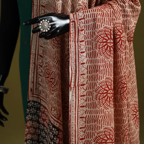 Beige - pure mul cotton hand bagru dupatta 19 - handcrafted