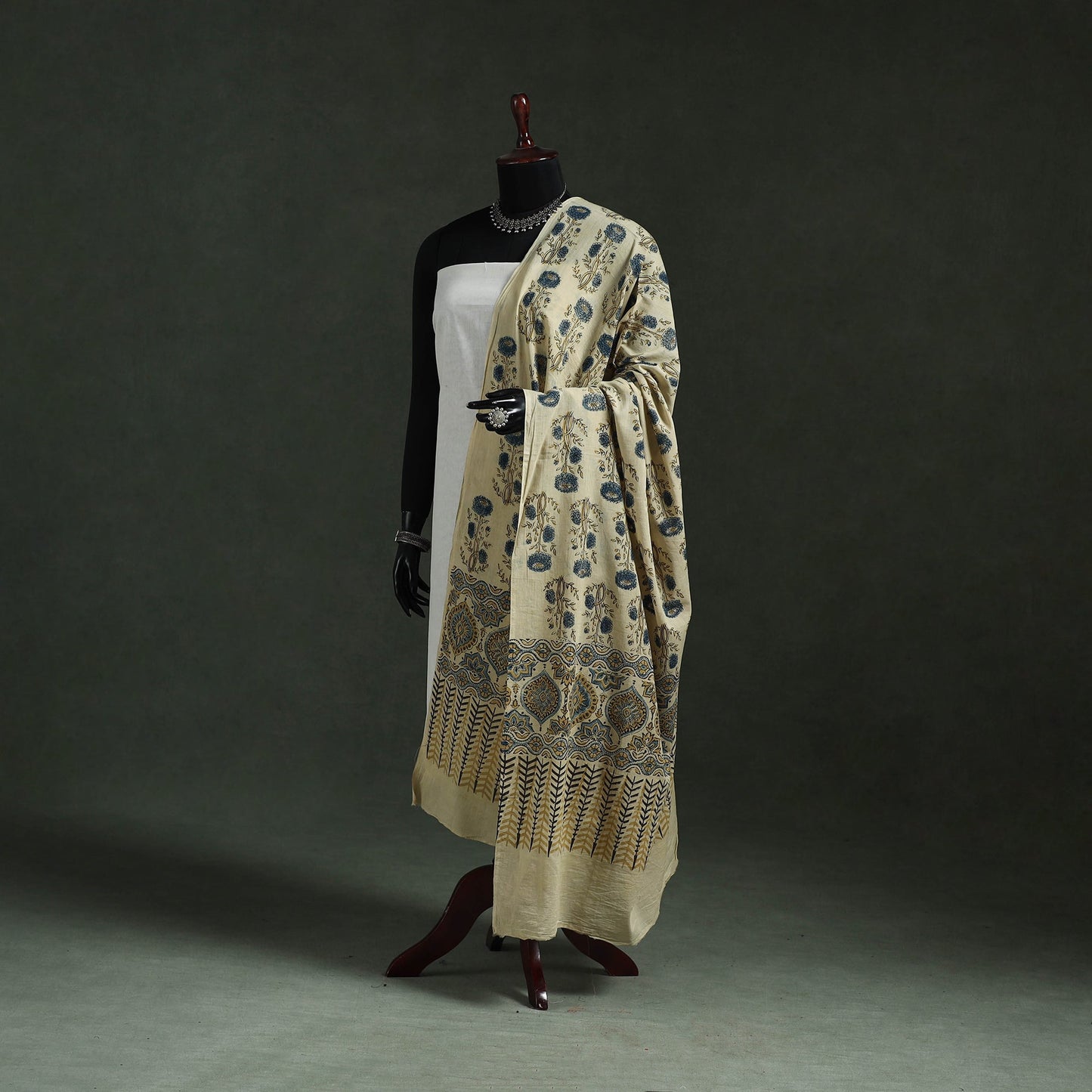 Beige - pure mul cotton kutch hand block print natural dyed