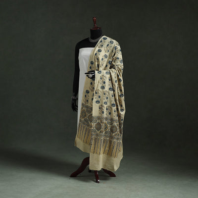 Beige - pure mul cotton kutch hand block print natural dyed
