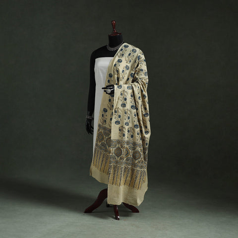 Beige - pure mul cotton kutch hand block print natural dyed