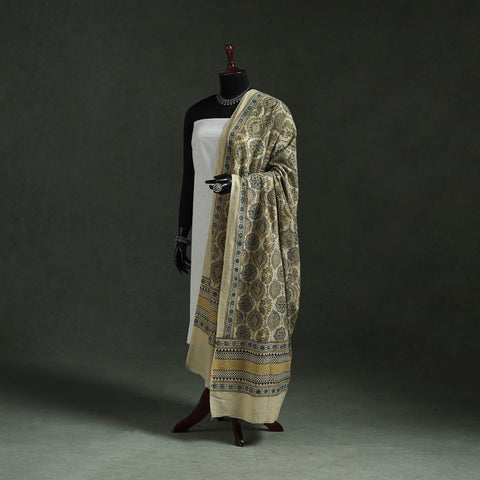Beige - pure mul cotton kutch hand block print natural dyed