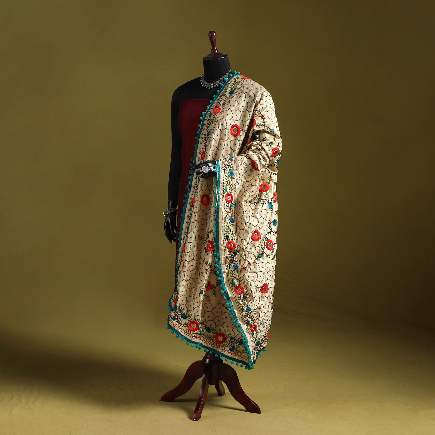 Ranihati chapa work chanderi silk hand embroidery dupatta
