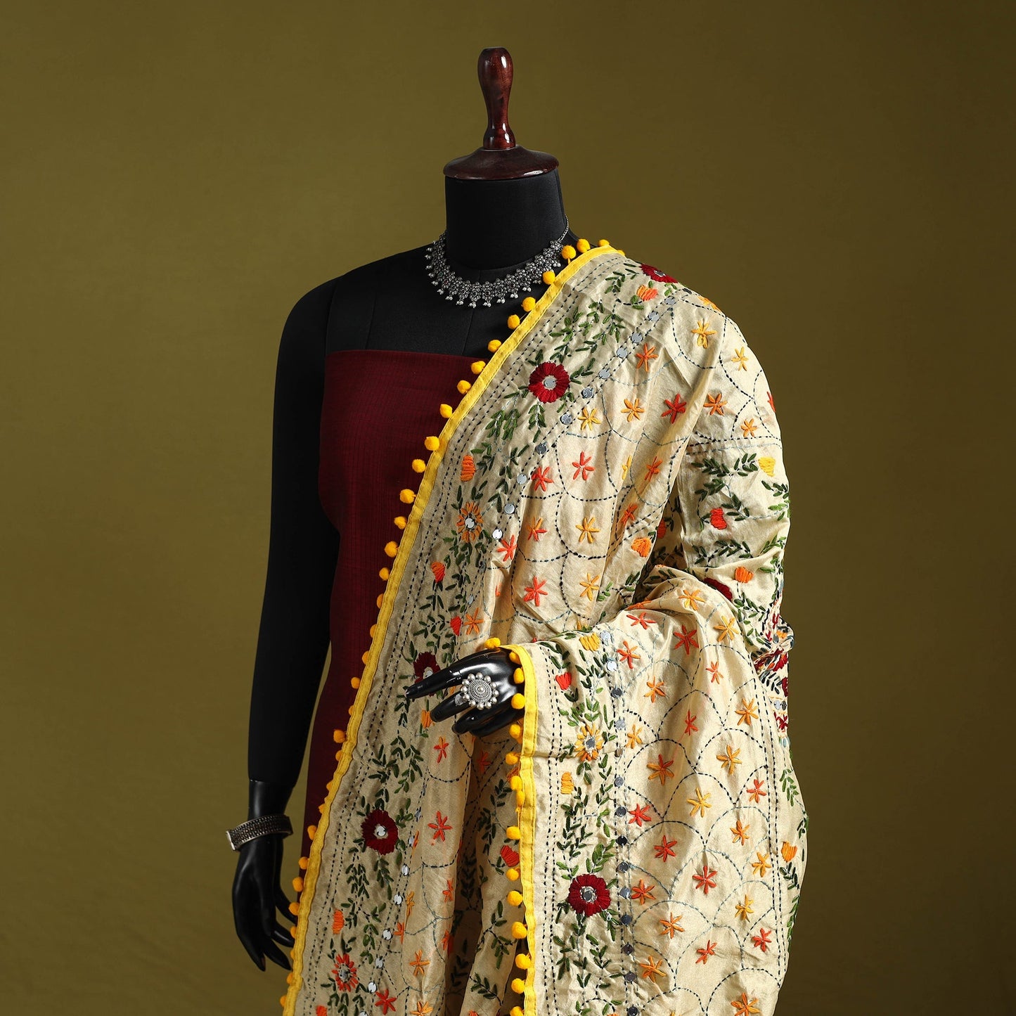 Ranihati chapa work chanderi silk hand embroidery dupatta