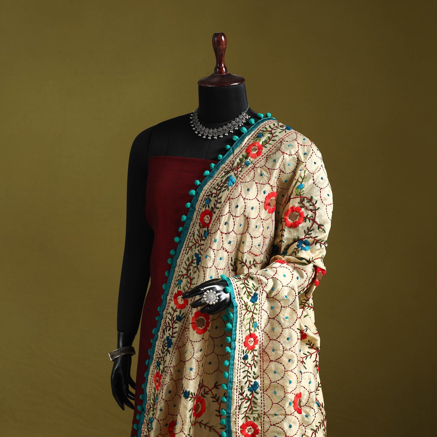 Ranihati chapa work chanderi silk hand embroidery dupatta