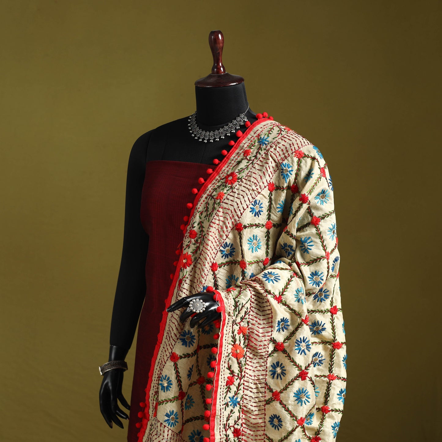 Ranihati chapa work chanderi silk hand embroidery dupatta