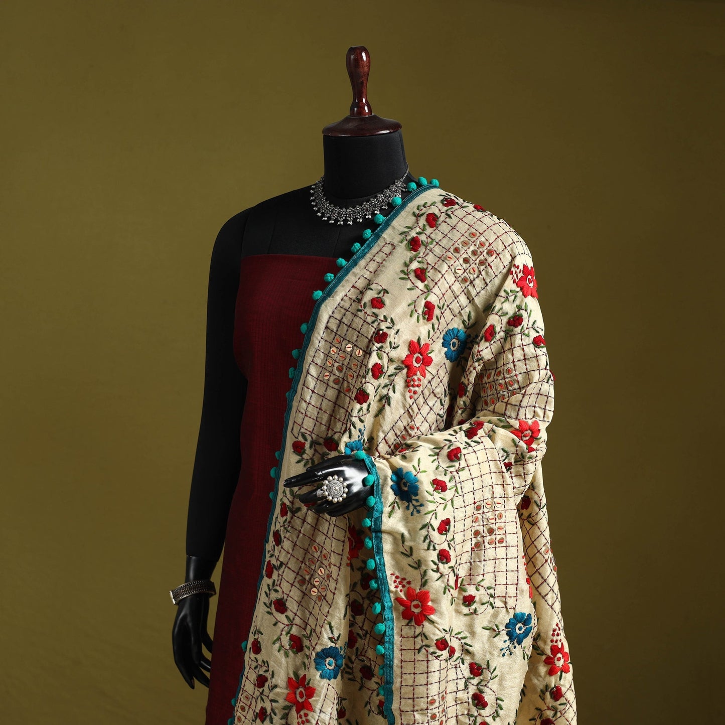 Ranihati chapa work chanderi silk hand embroidery dupatta