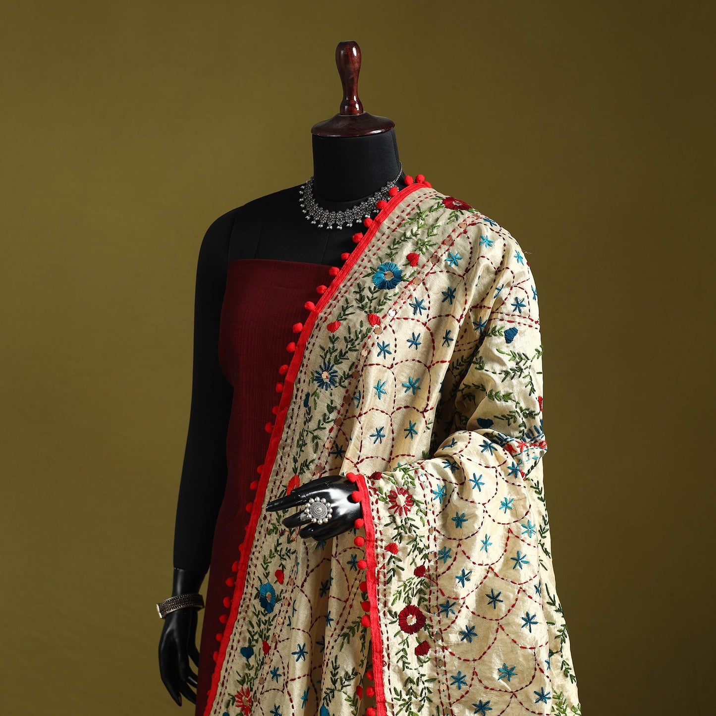 Ranihati chapa work chanderi silk hand embroidery dupatta