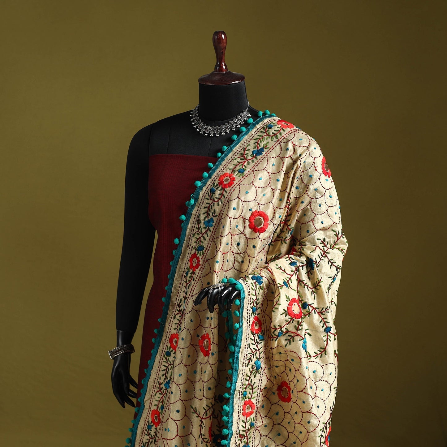 Ranihati chapa work chanderi silk hand embroidery dupatta