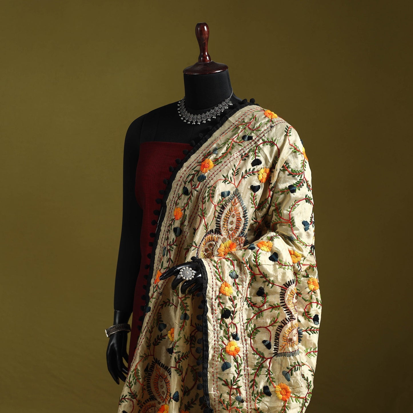 Ranihati chapa work chanderi silk hand embroidery dupatta