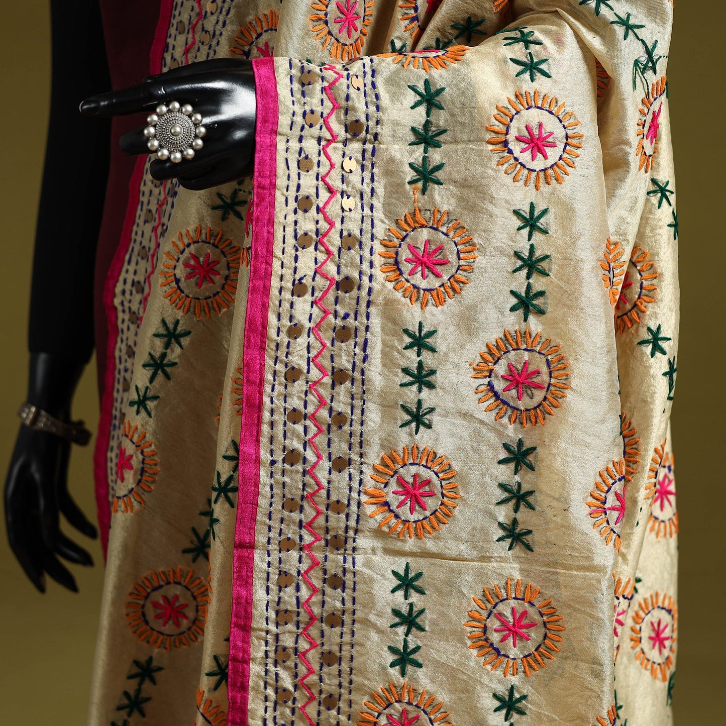 Ranihati chapa work chanderi silk hand embroidery dupatta